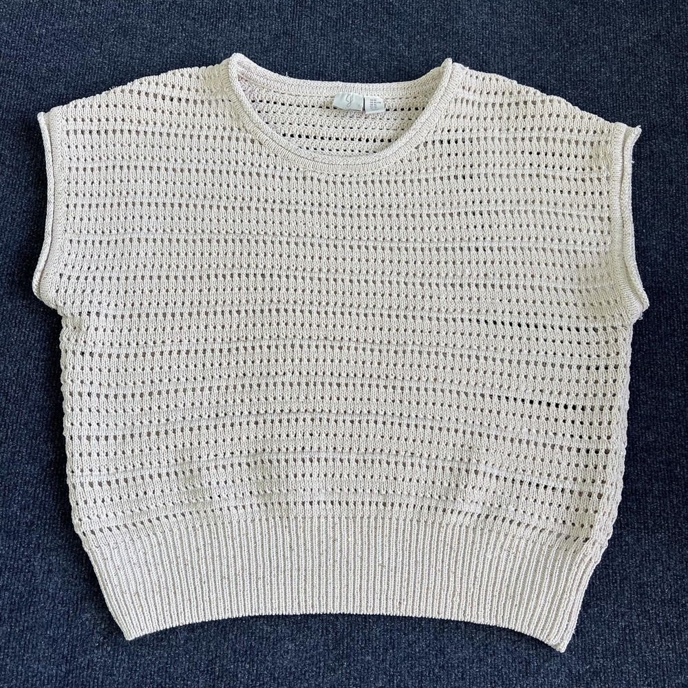 Joie Sweater Womens XL Beige Open Knit Sleeveless Metallic Sparkle Top